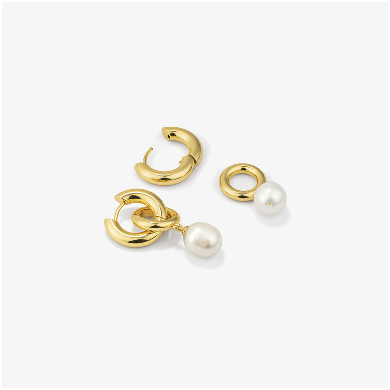Pendientes Mujer Emily Loop Dorado | Aros Dorados con Perla Decorativa
