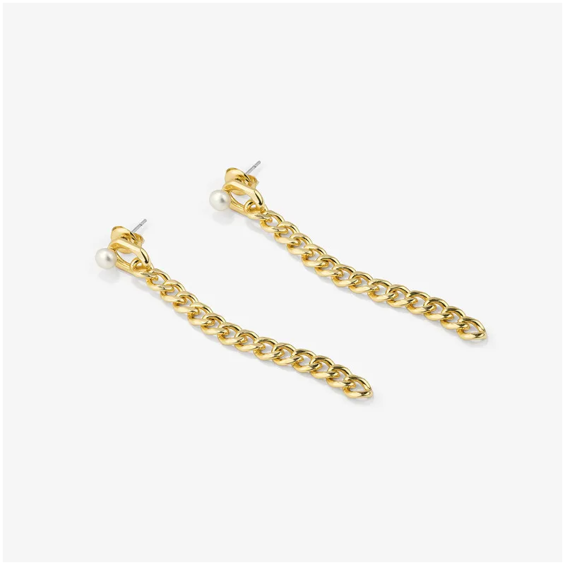Pendientes Mujer Emily Chain Dorado | Dorados con Cadenas y Perla