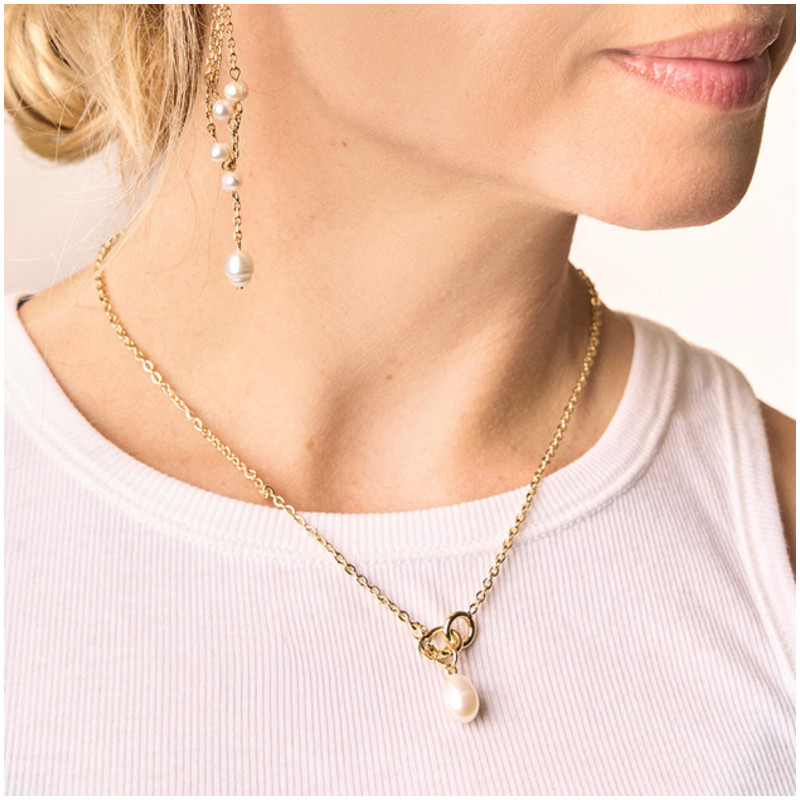 Collar Mujer Emily Dorado | Diseño Dorado con Perla Central