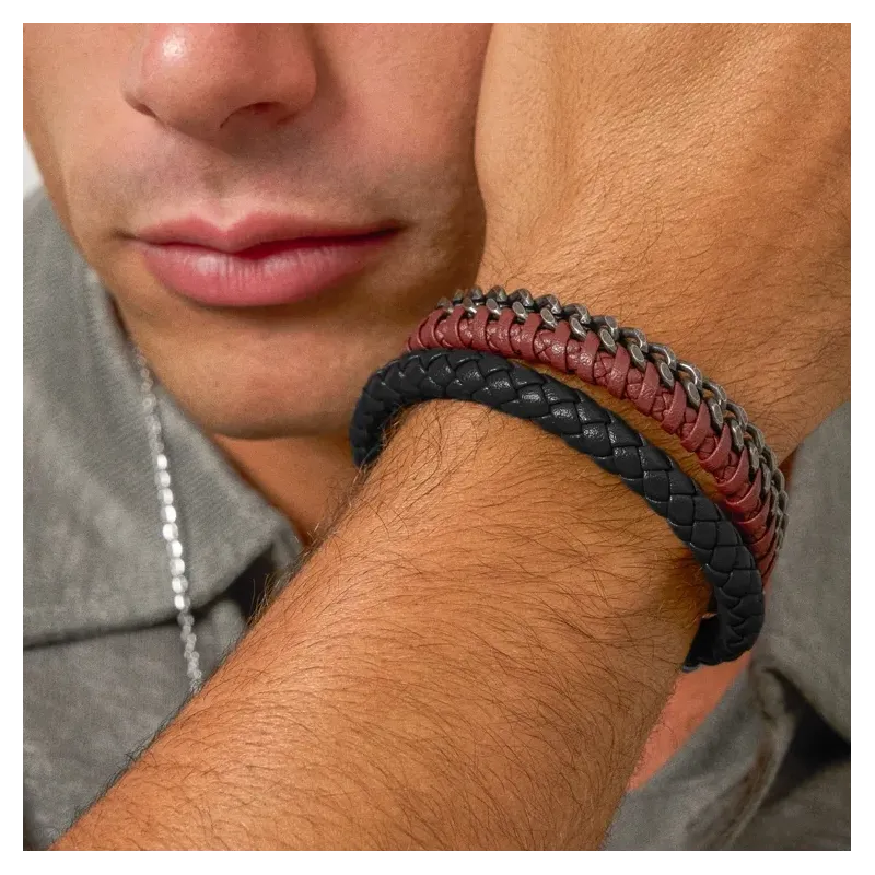 Pulsera Hombre Nature Cuero Negro | Radiant