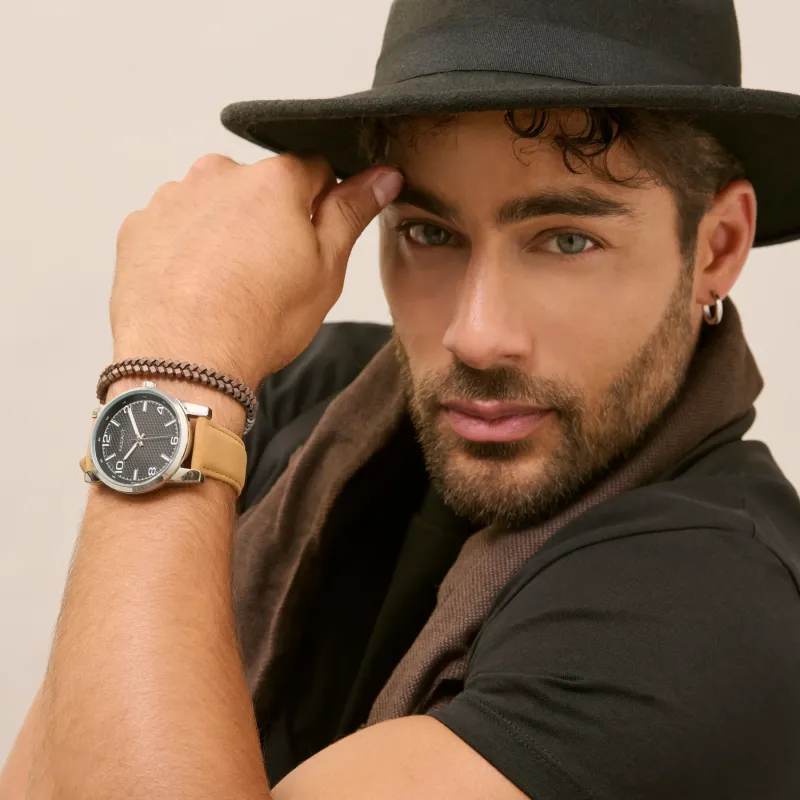 Pulsera Hombre Tribal Trenzada Marrón