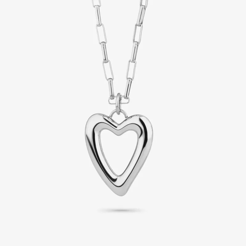 Collar largo plateado con colgante de corazón | Radiant