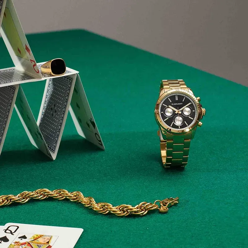 Radiant Tech Reloj de Hombre Dorado Brazalete Acero