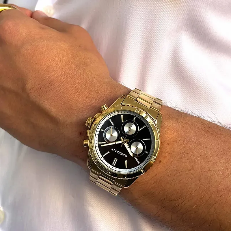 Radiant Tech Reloj de Hombre Dorado Brazalete Acero