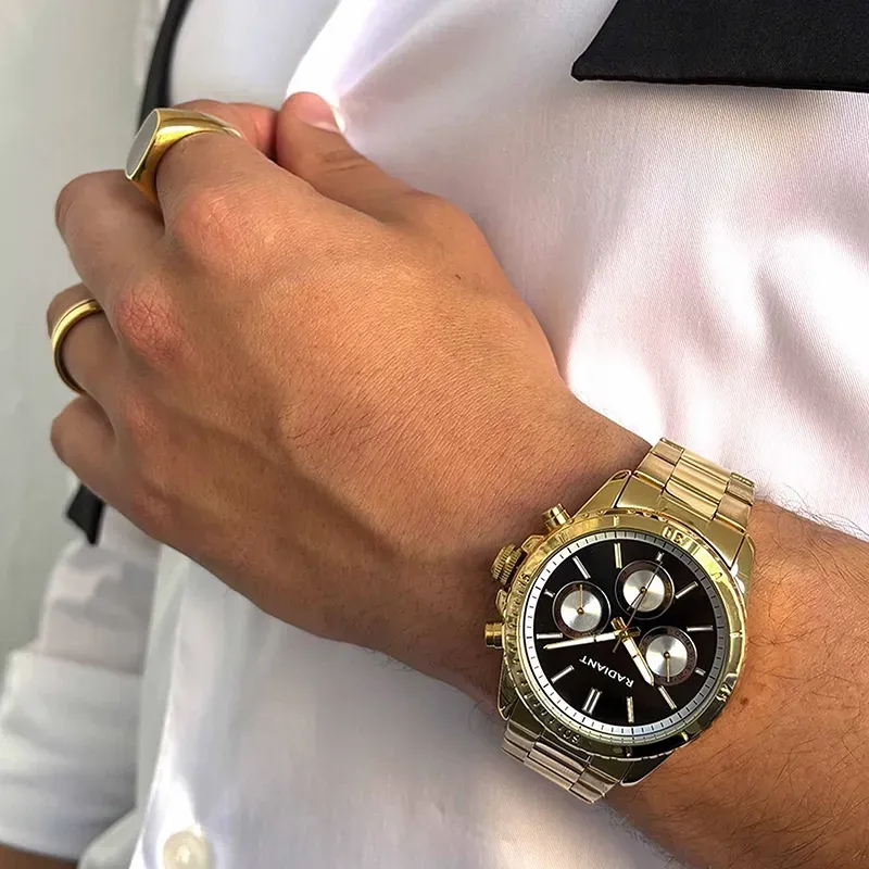 Radiant Tech Reloj de Hombre Dorado Brazalete Acero