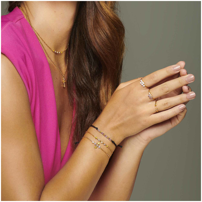 Joyas Pulsera cordón FANTASY. Plata de ley oro de 24 Kilates Radiant