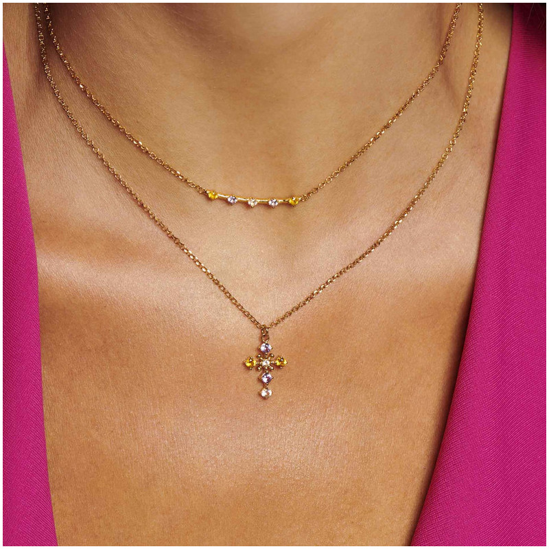 Joyas Collar cruz FANTASY. Plata de ley, oro de 24 Kilates Radiant