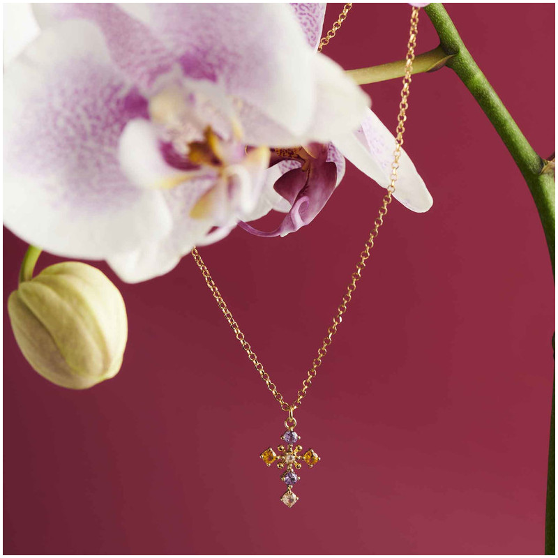 Joyas Collar cruz FANTASY. Plata de ley, oro de 24 Kilates Radiant