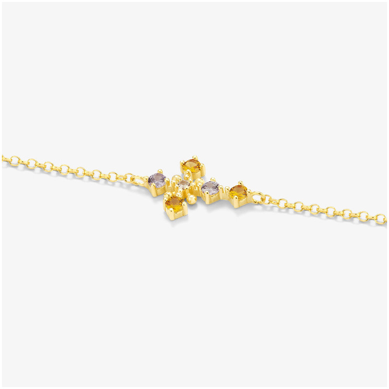 Joyas Pulsera cruz  FANTASY. Plata de ley oro de 24K Radiant