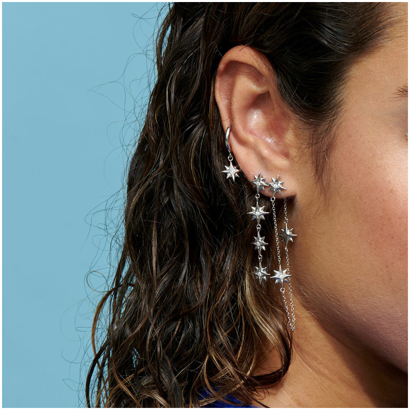 Joyas Pendientes aro STARS CASUAL. Plata de ley y circonitas. Radiant