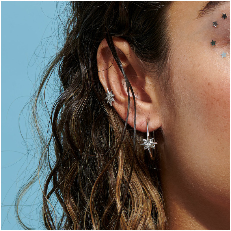 Joyas Pendientes aro mediano STARS CASUAL. Plata de ley Radiant