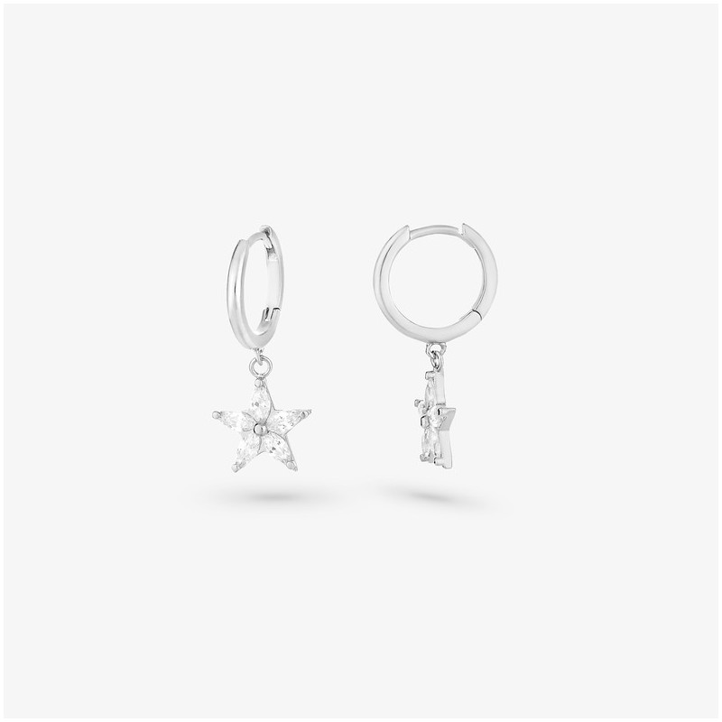 Joyas Pendiente aro STARS GLAM. Plata de ley  marquis. Radiant