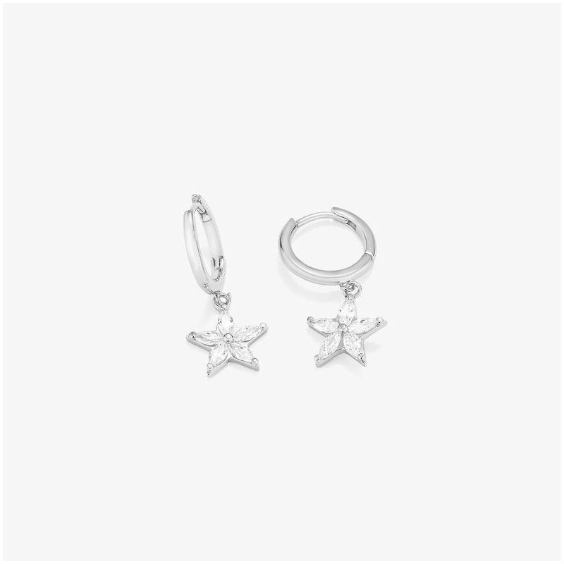 Joyas Pendiente aro STARS GLAM. Plata de ley  marquis. Radiant