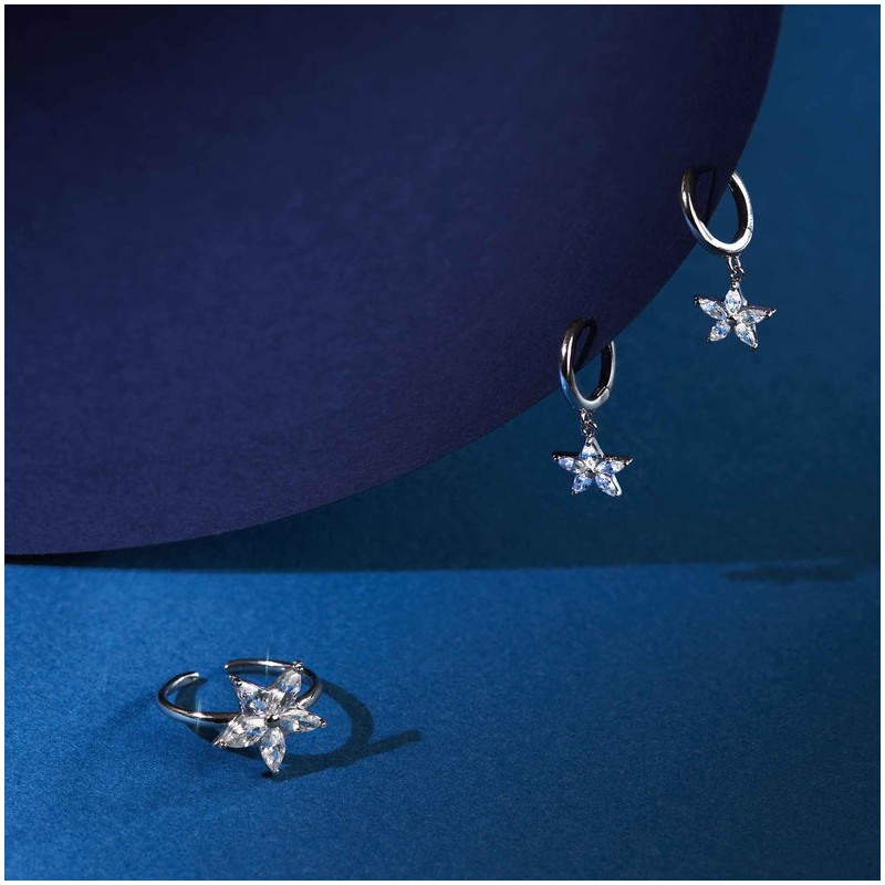 Joyas Pendiente aro STARS GLAM. Plata de ley  marquis. Radiant