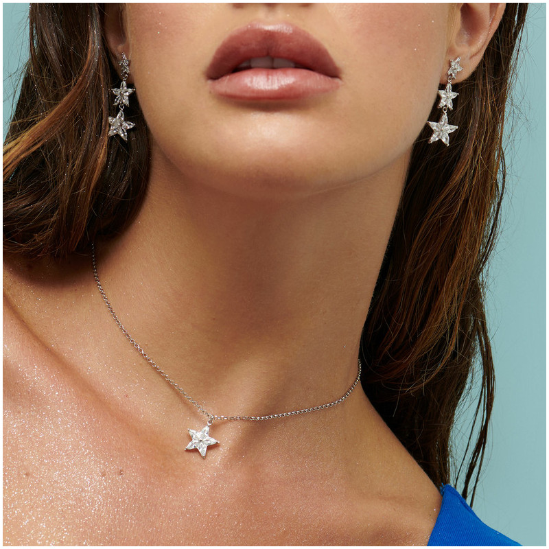 Joyas Pendientes largo cascada STARS GLAM. Plata de ley Radiant