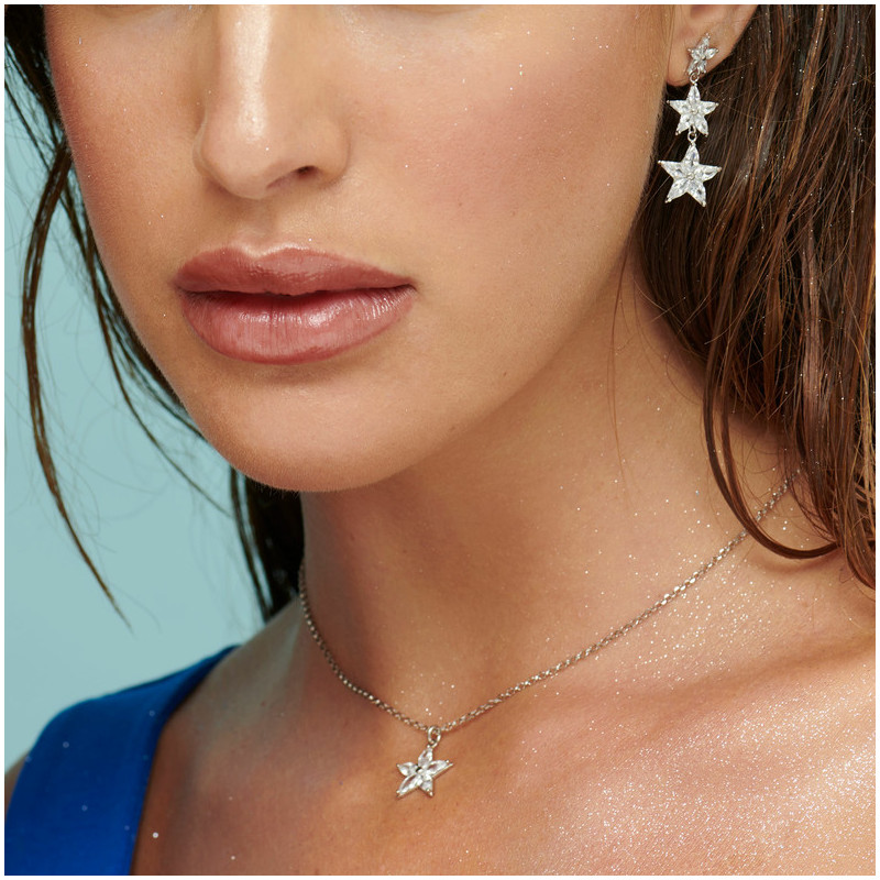 Joyas Pendientes largo cascada STARS GLAM. Plata de ley Radiant