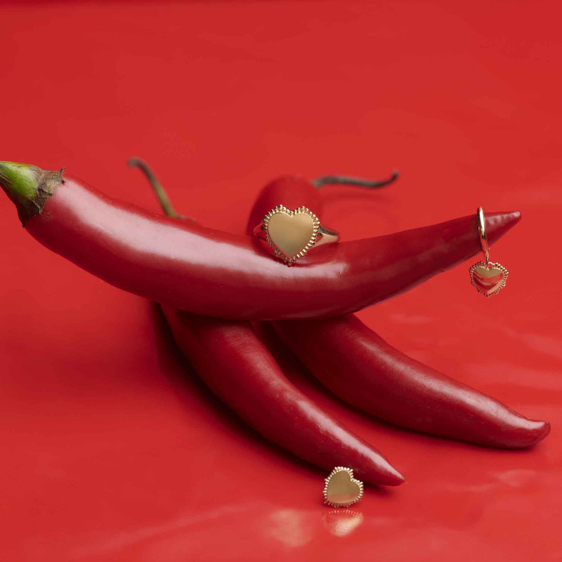 Joyas Anillo sello CORAZÓN. Plata y baño de oro de 24 kilates Radiant