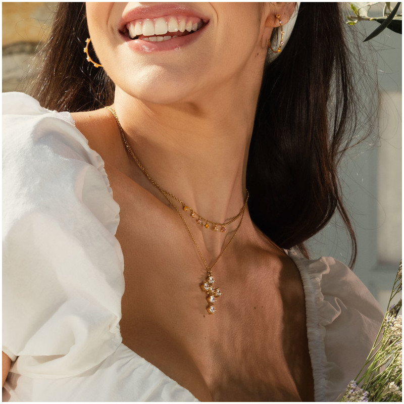 Collar L Gold Cruz Piedras color FANTASY