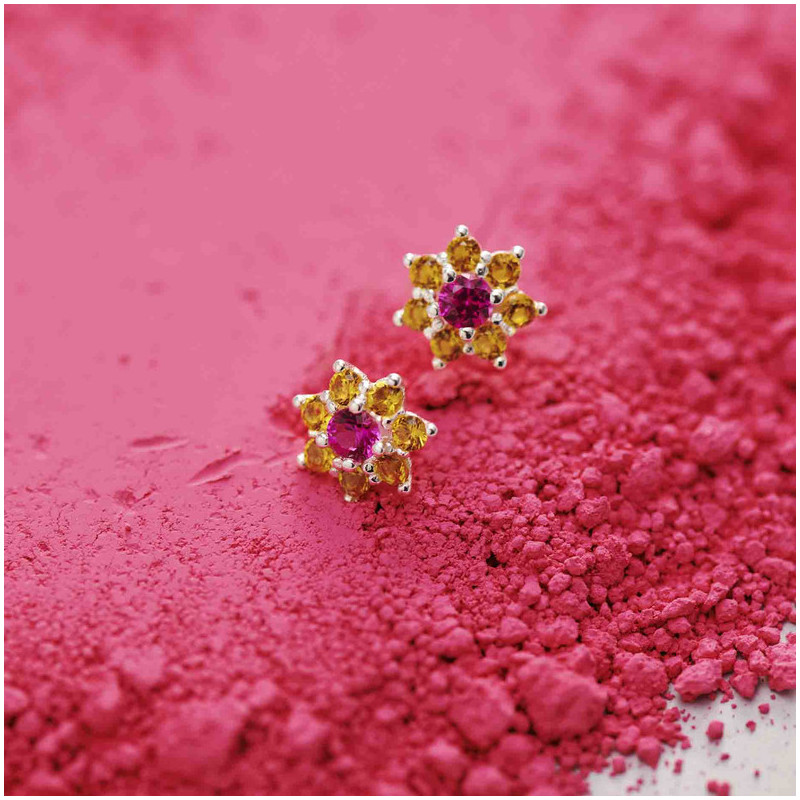 Pendiente Boton SS piedra rosa ROSETONES Radiant Mujer Plata de Ley