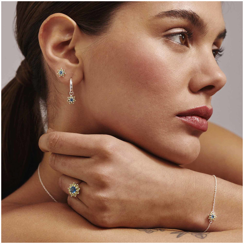 Pendientes Silver Piedra Azul ROSETONES Radiant Mujer Plata de Ley