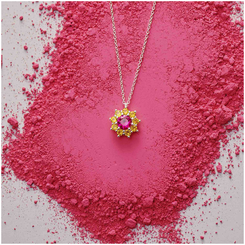 Collar Silver Piedra Azul ROSETONES Radiant Mujer Plata de Ley