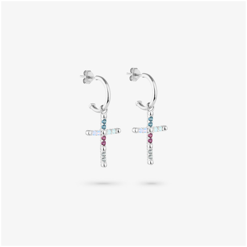 Pendientes Huggies SS piedras CRUCES Radiant Mujer Plata de Ley