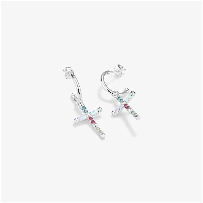 Pendientes Huggies SS piedras CRUCES Radiant Mujer Plata de Ley