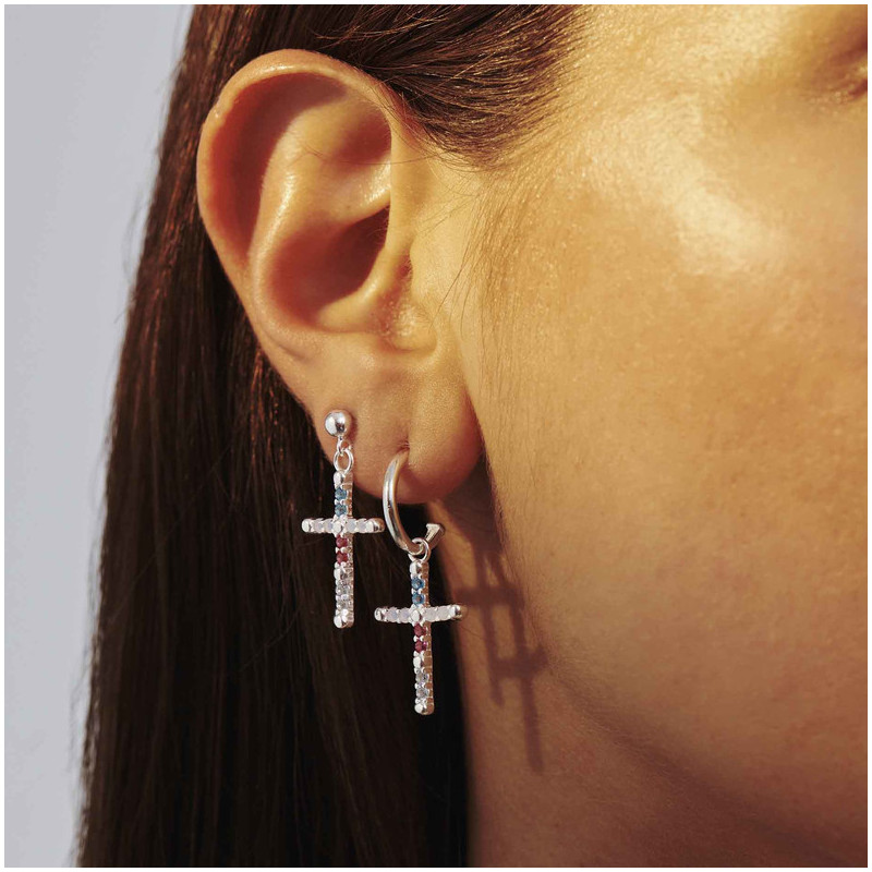 Pendientes Huggies SS piedras CRUCES Radiant Mujer Plata de Ley
