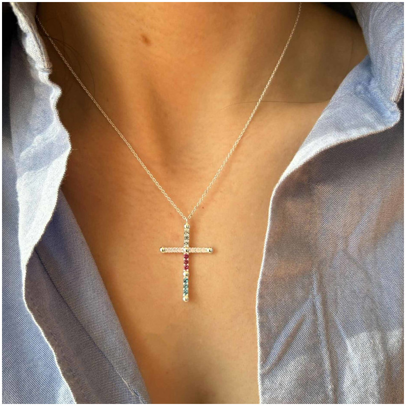 Collar SS cruz piedras colores CRUCES Radiant Mujer Plata de Ley