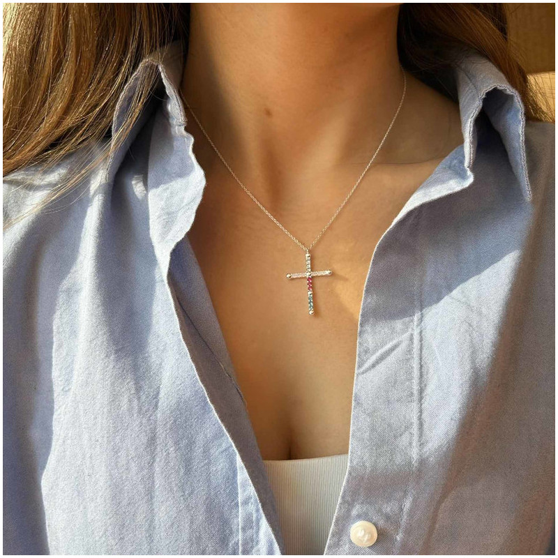 Collar SS cruz piedras colores CRUCES Radiant Mujer Plata de Ley