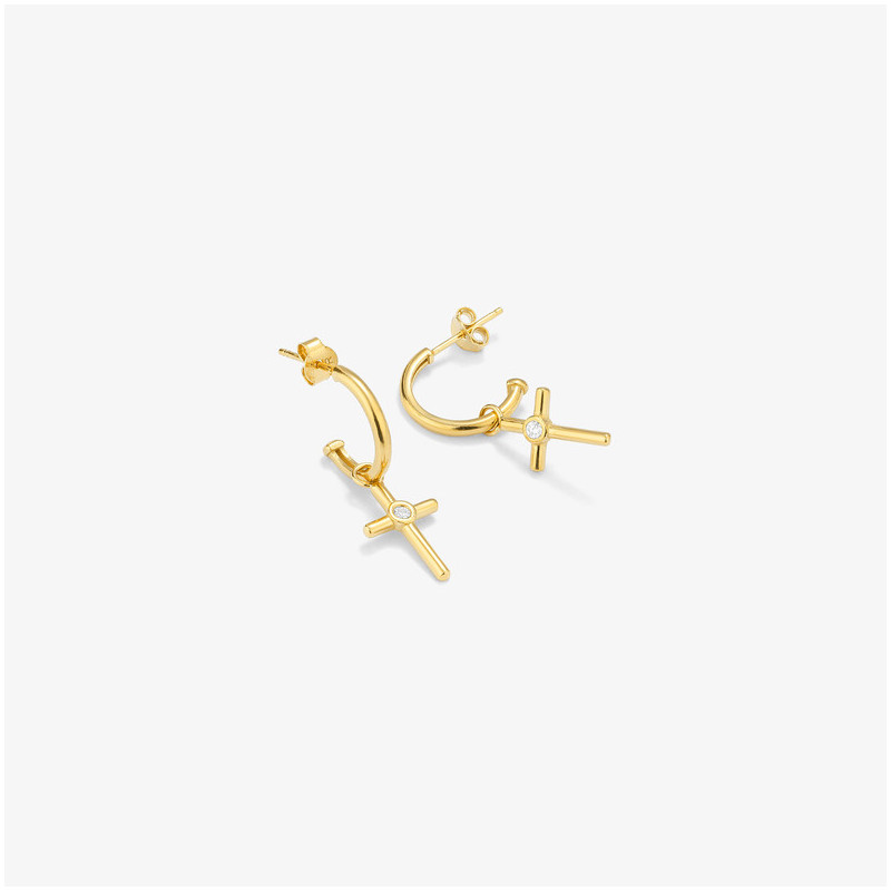 Pendientes Huggies Gold piedra CRUCES Radiant Mujer Plata de Ley