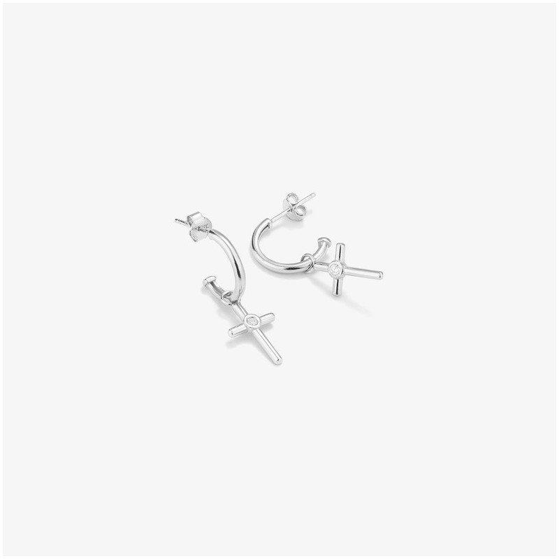 Pendientes Huggies Silver piedra CRUCES Radiant Mujer Plata de Ley