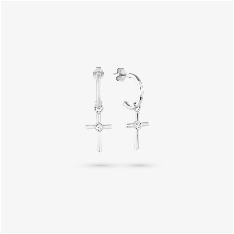 Pendientes Huggies Silver piedra CRUCES Radiant Mujer Plata de Ley