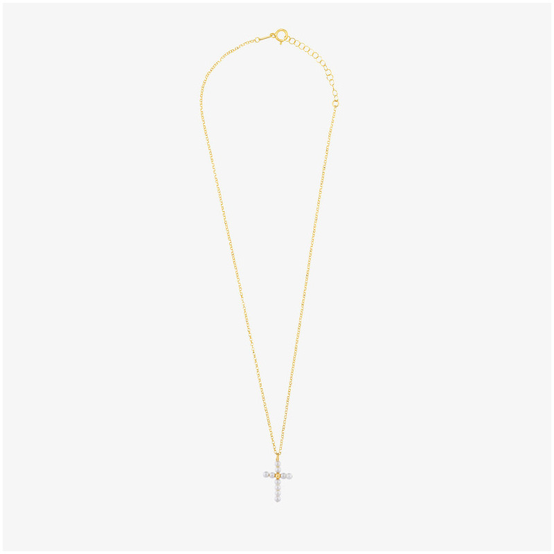 Collar Gold perlas CRUCES Radiant Mujer Plata de Ley