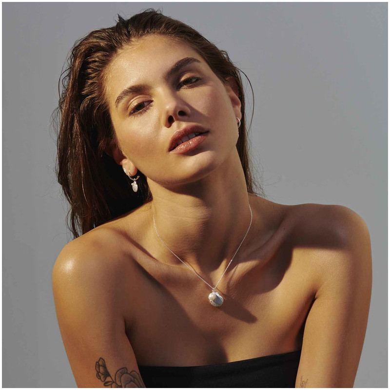 Pendientes Huggies Silver SHELL Radiant Mujer Plata de Ley