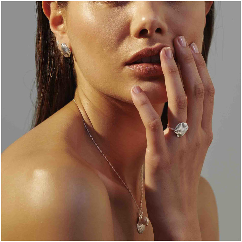 Pendientes Botón Silver SHELL Radiant Mujer Plata de Ley