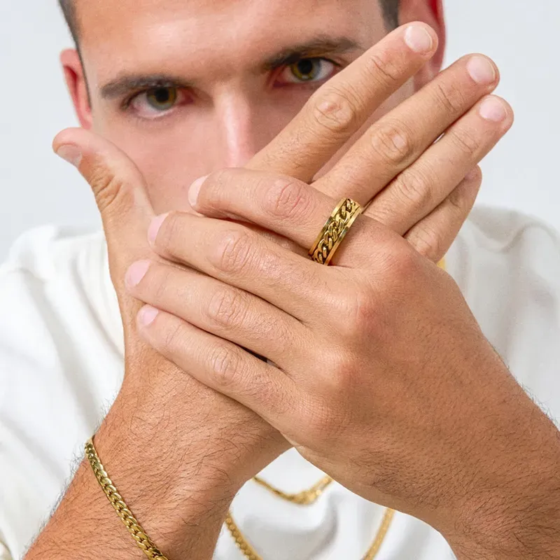 Anillo Hombre Chain Thin Padlock Dorado | Radiant