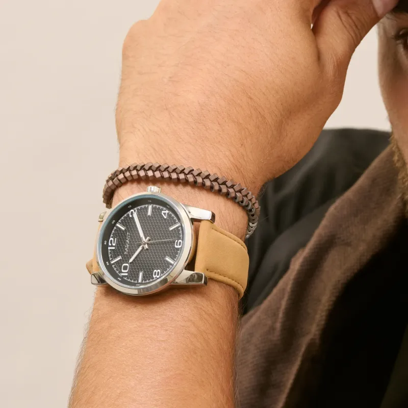 Pulsera Hombre Tribal Trenzada Marrón