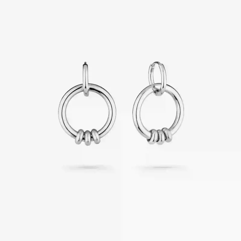 Pendientes plateados largos doble aro | Radiant
