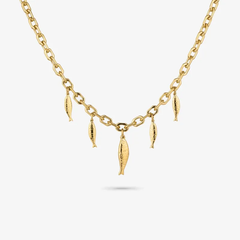 Collar largo dorado mujer con peces Sea | Radiant