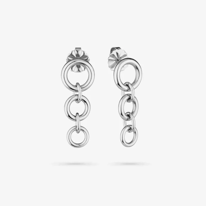Pendientes plateados largos mujer triple aro | Radiant