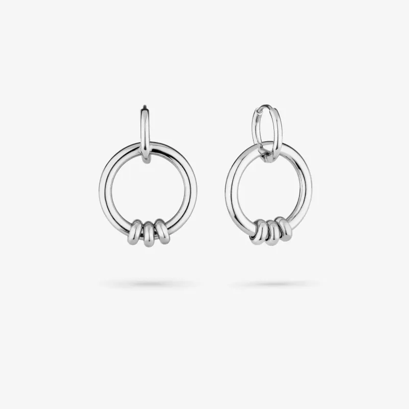 Pendientes plateados largos doble aro | Radiant