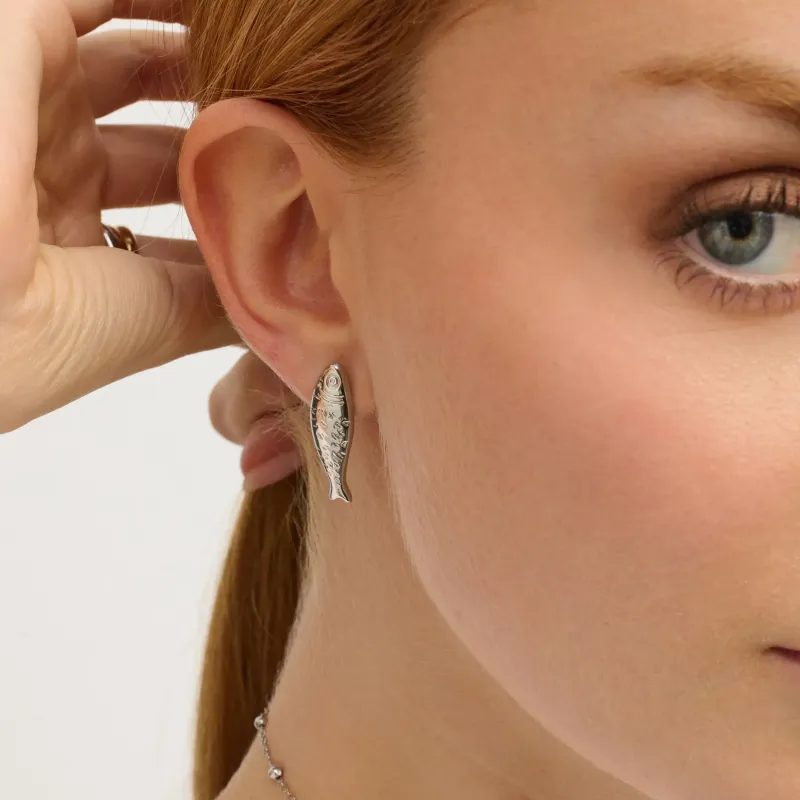 Pendientes plateados mujer pez marino | Radiant