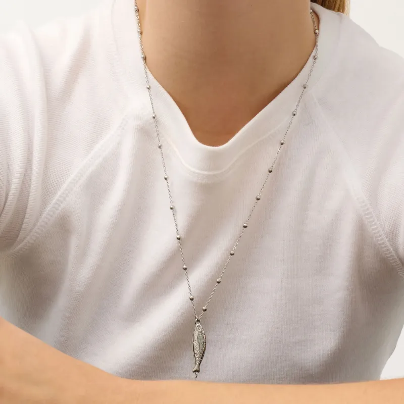 Collar plateado mujer pez vertical Sea | Radiant