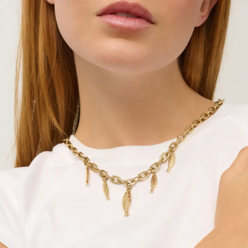 Collar largo dorado mujer con peces Sea | Radiant