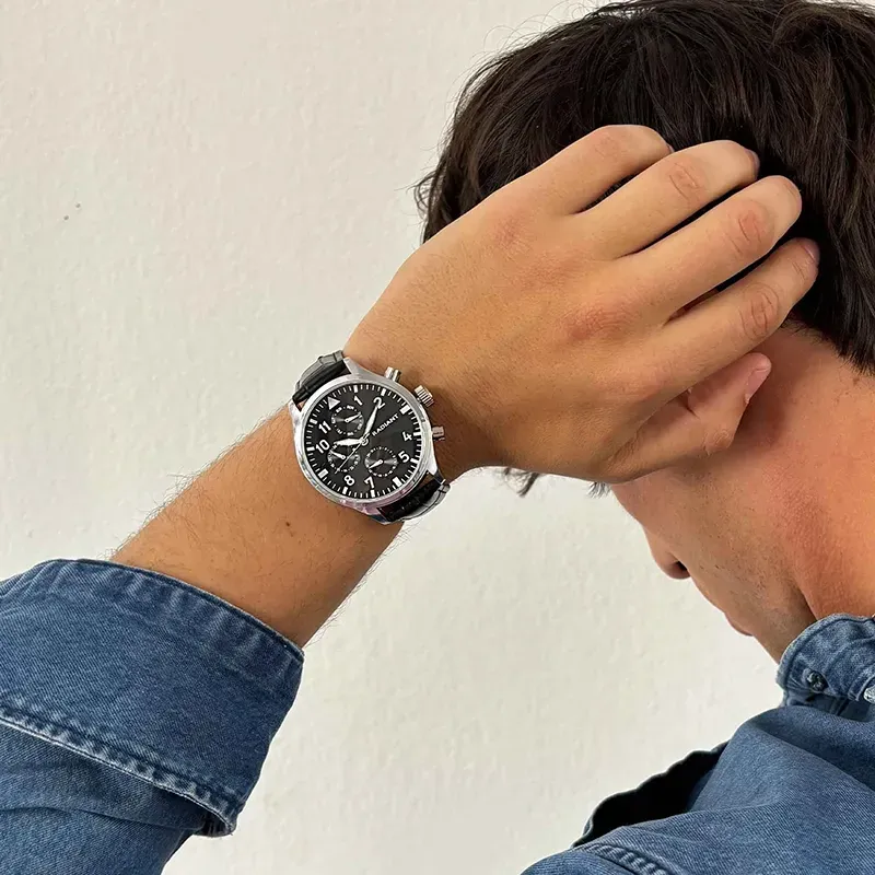 Radiant Caiman Reloj de Hombre con correa de cuero negro