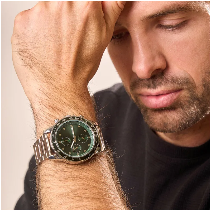 Reloj Hombre Canarias Verde Plateado