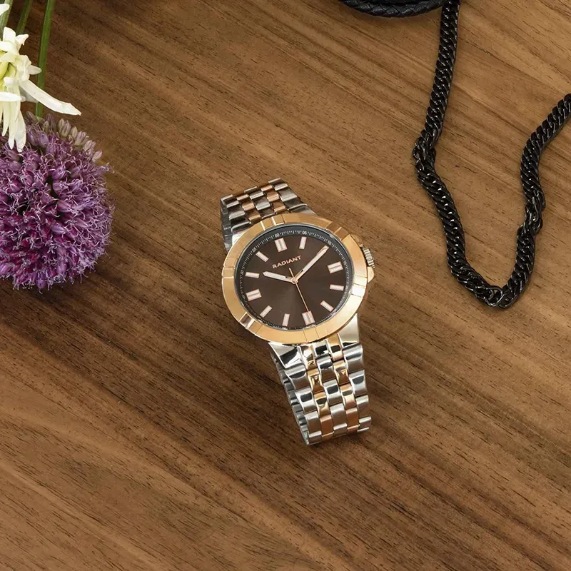 Reloj Hombre Atomik 44MM Marrón IPRG Brazalete, Acero Oro Rosa Radiant