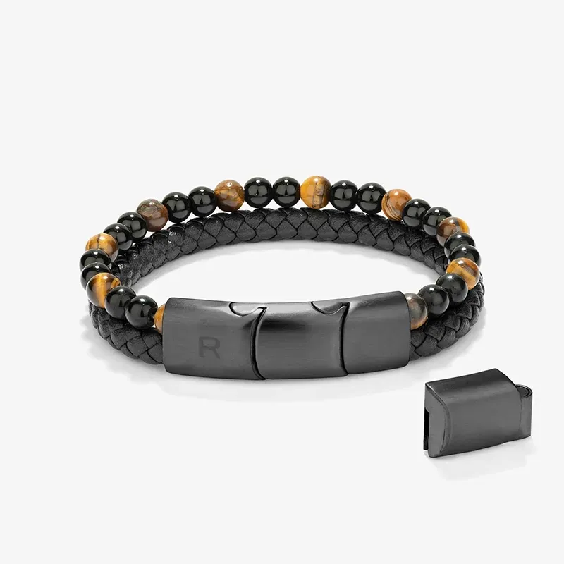 Pulsera para Hombre Cande de Cuero y Abalorios Marrón