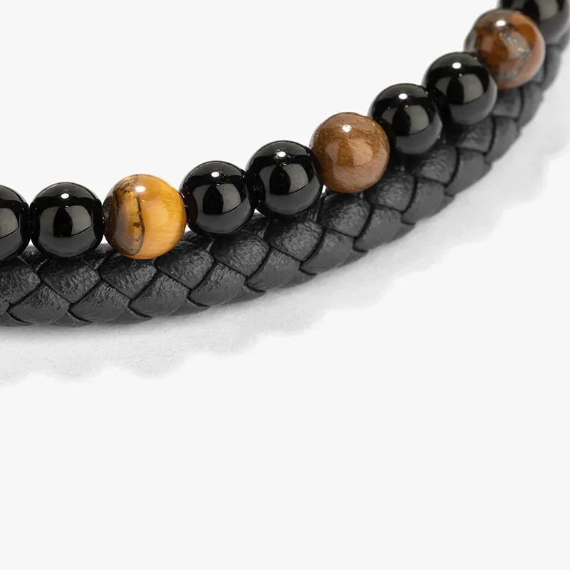 Pulsera para Hombre Cande de Cuero y Abalorios Marrón